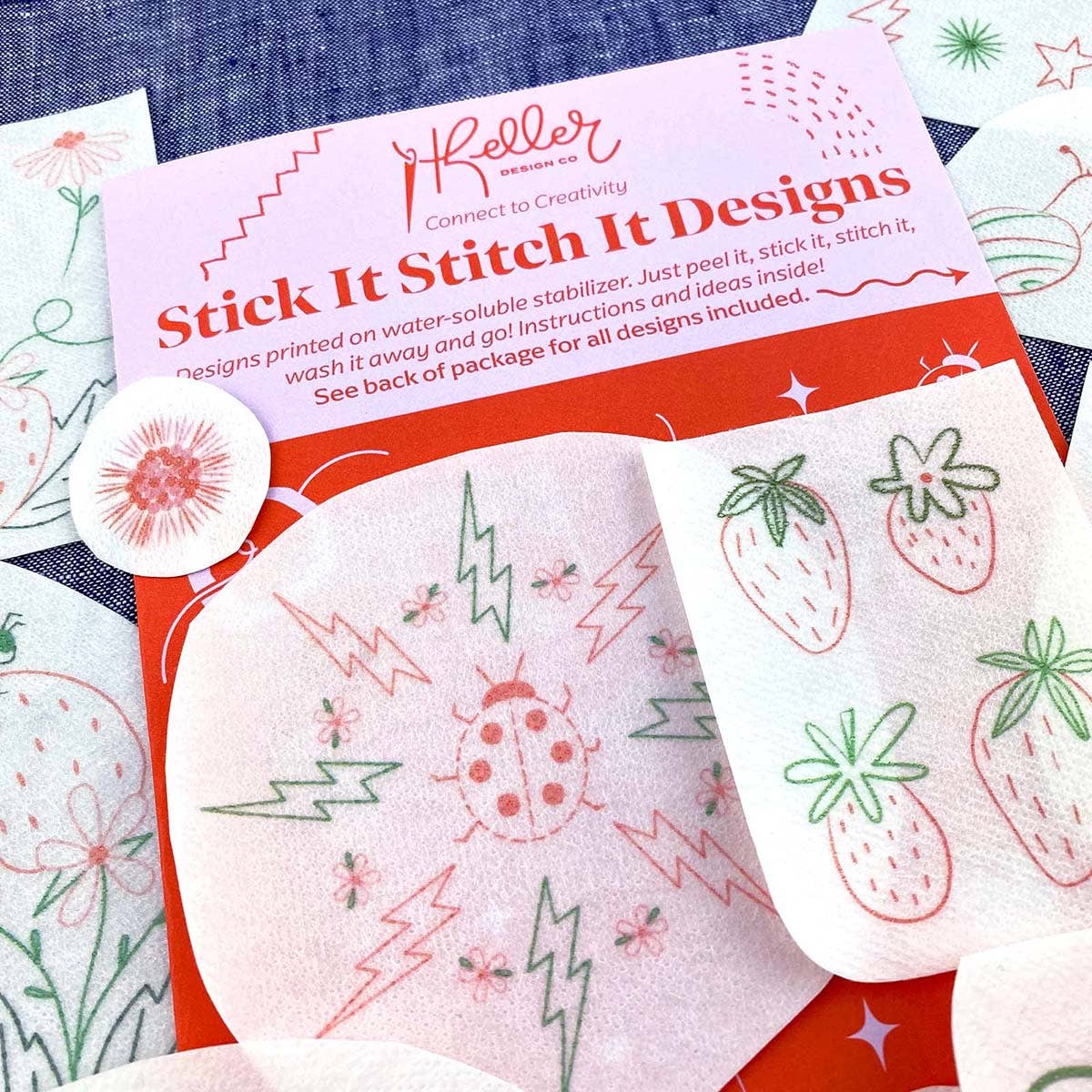 Keller Design Co. - Wholesale Embroidery/Cross Stitch Supplies - Stick It Stitch It Water Soluble Embroidery Patterns-Strawberry Patch1