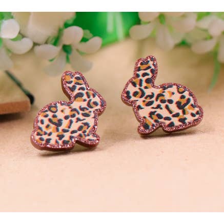 Luipaard Cheetah Paashaas Konijn Oorbellen Glitter Studs voor wholesale door Kate Tuesday Jewelry