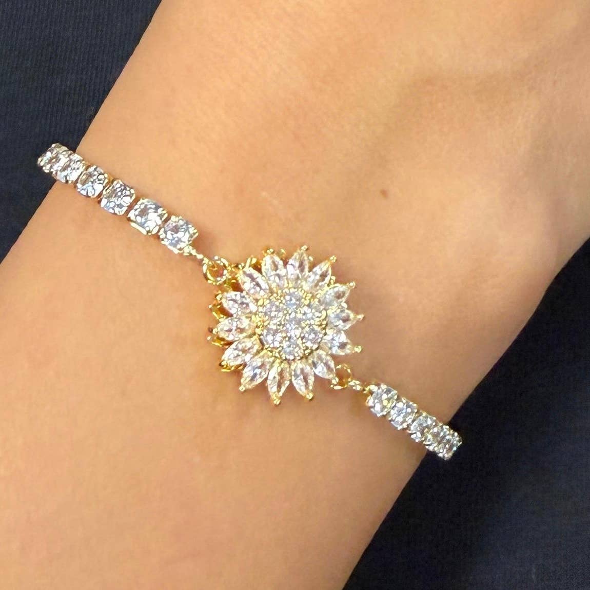 Loli - Wholesale Charm/Dangle Bracelet - Sunburst Golden Flower Model- Gold and Silver0