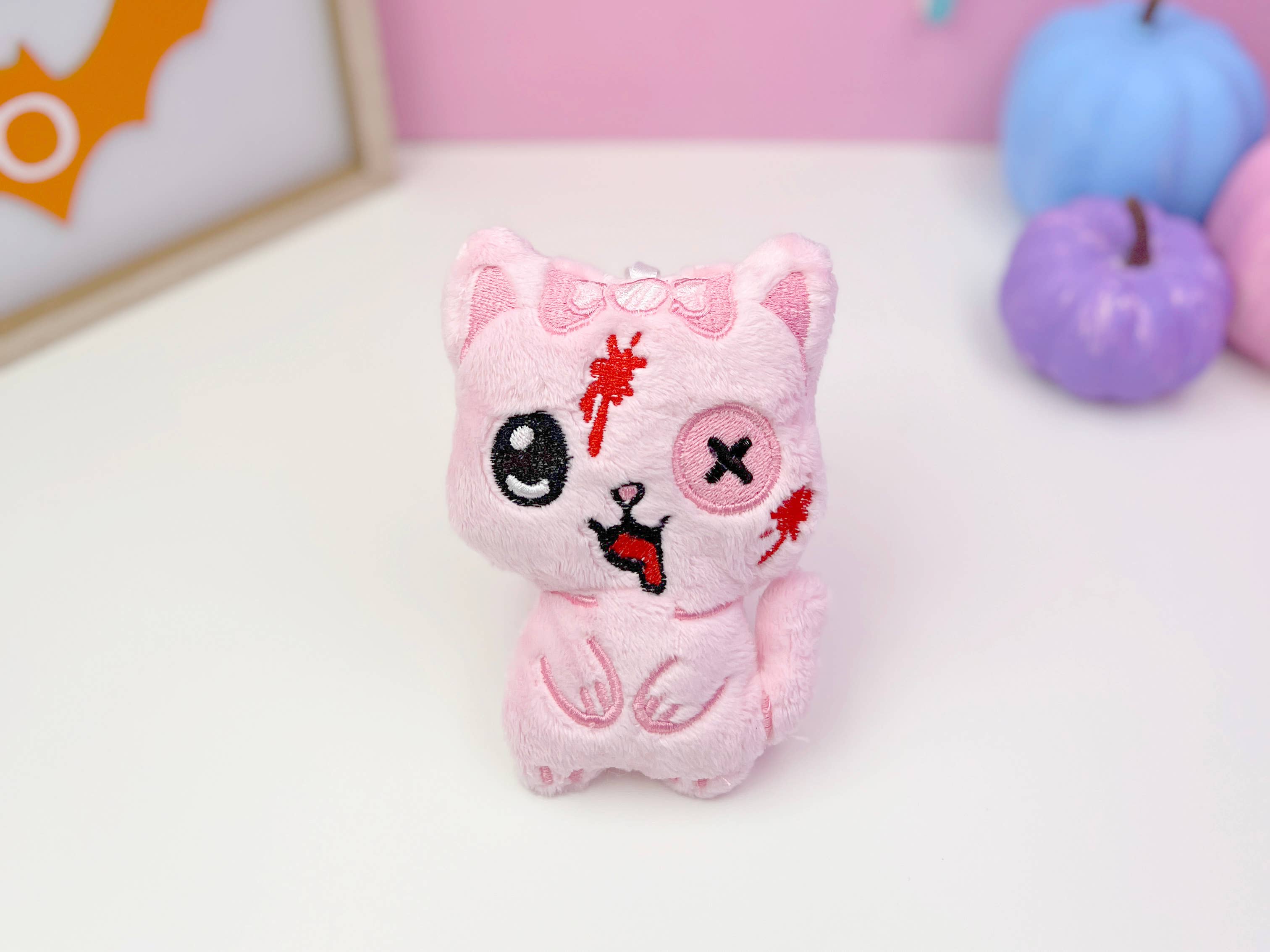 Kawaii Hair Candy – Porta-chaves - Unissexo por atacado – Chaveiro de pelúcia gato gurokawa fofo e assustador2