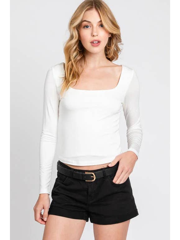 Final Touch - Wholesale Knit Top - Women's - Double Layered Square Neck Basic Top - T1710918