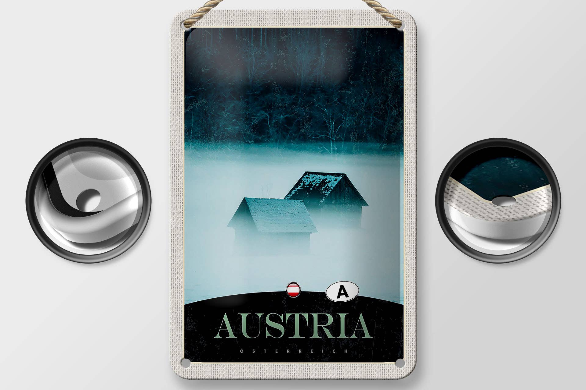 Femer - Wholesale Sign - Tin sign 12x18cm Austria Forest Houses Mountains1