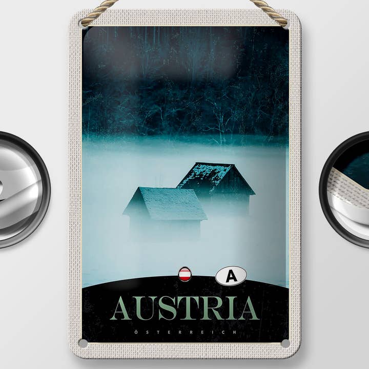 Femer - Wholesale Sign - Tin sign 12x18cm Austria Forest Houses Mountains1