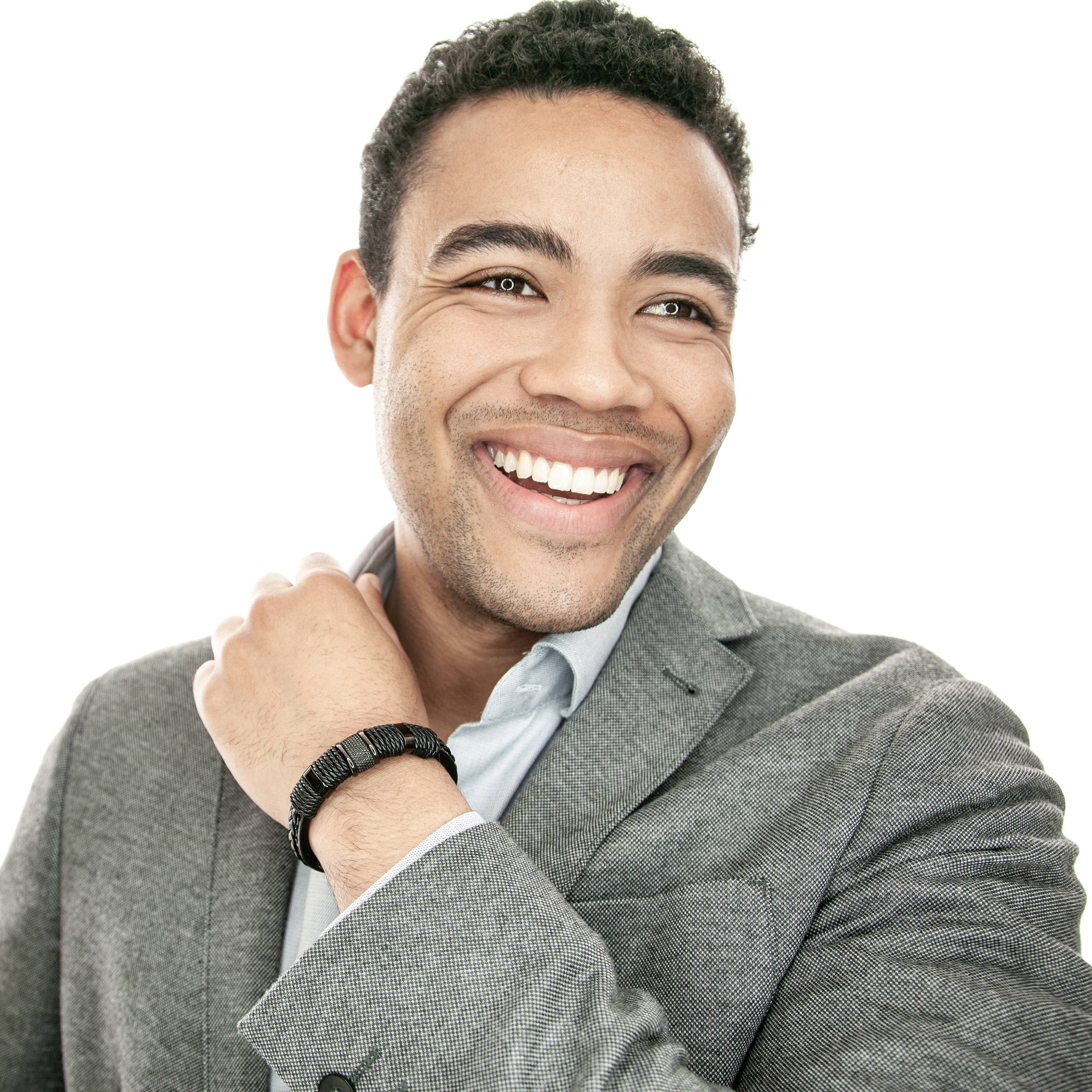 SERASAR - Vente Bracelet tissé/tressé - Bracelet en cuir « ring » noir - B0274