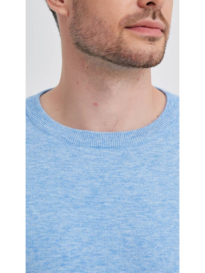 Yves Enzo – wholesale Knitted jumper – Men′s – Crew neck jumper 2XL to 5XL in sky blue