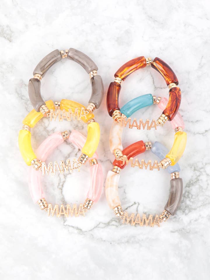 Mama Tubular Beads Resin Stretch Bracelet for wholesale by MYS Wholesale Inc