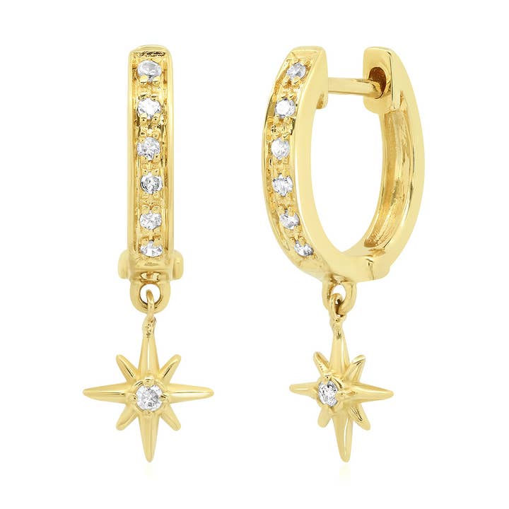14K goudkleurige diamanten huggies met North Star-charme voor wholesale door Elliot Young Fine Jewelry