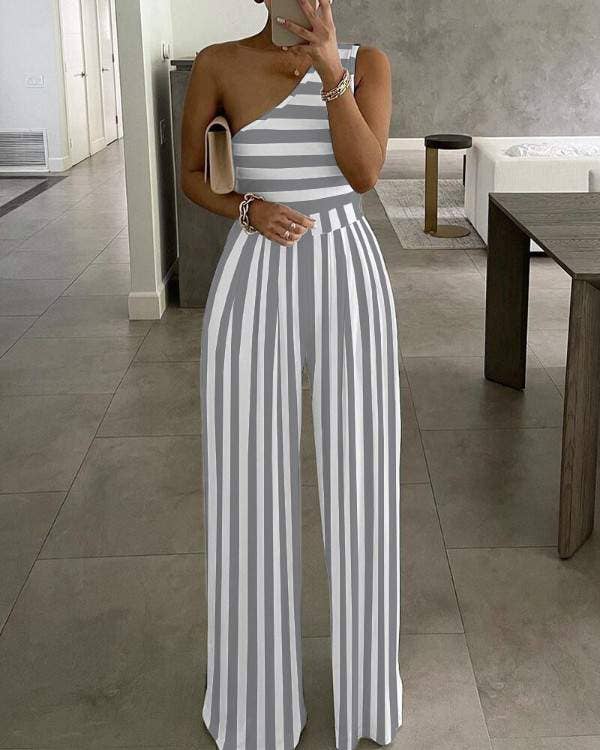 Flarix - Wholesale Jumpsuit - Women's - one shoulder striped colorblock jumpsuit0