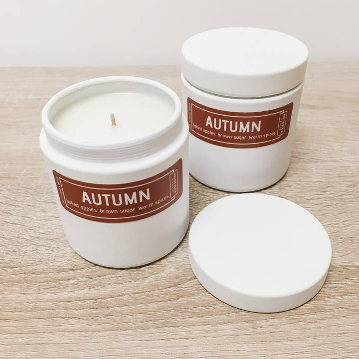 AUTUMN - White Tin Traveler for wholesale by Moodwax Candle
