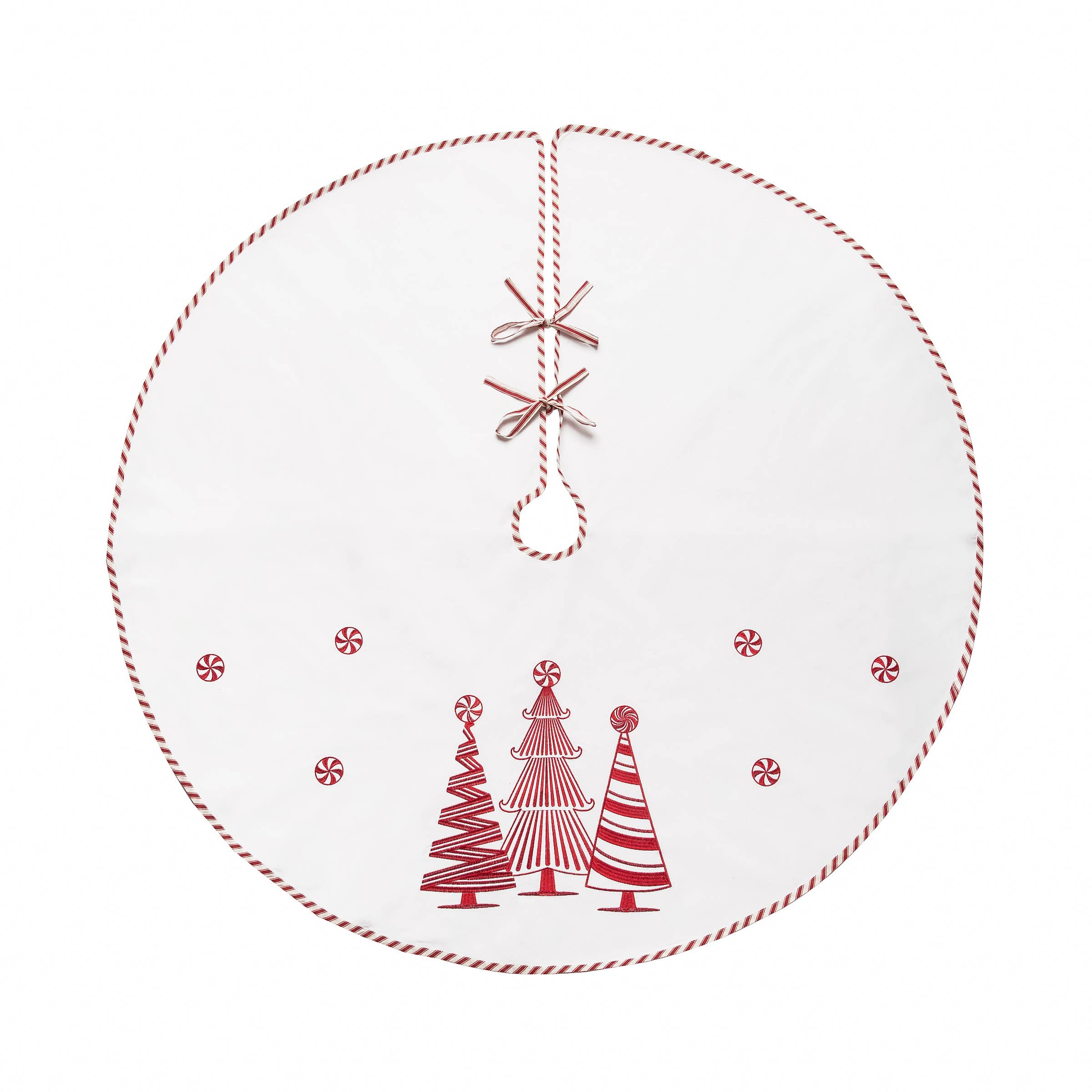 C&F Home - Wholesale Tree Skirt - Christmas Peppermint Forest Red & White Tree Skirt0