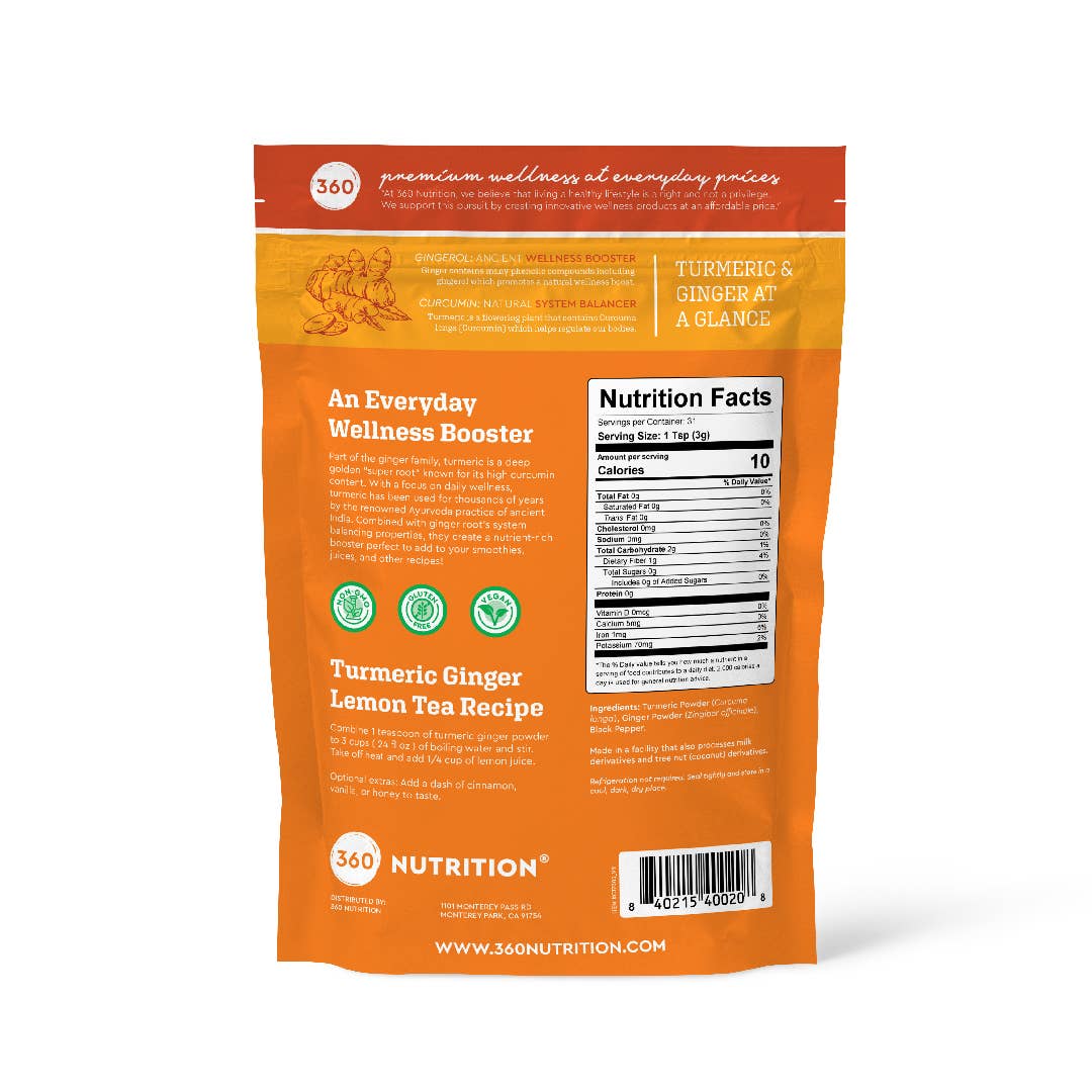 360 Nutriton - Wholesale Protein/Superfood Powder - Turmeric Ginger Powder with Activated Black Pepper 3.3 oz1