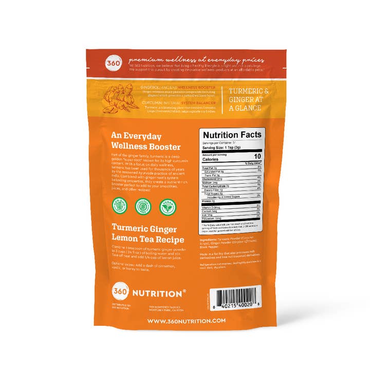 360 Nutriton - Wholesale Protein/Superfood Powder - Turmeric Ginger Powder with Activated Black Pepper 3.3 oz1