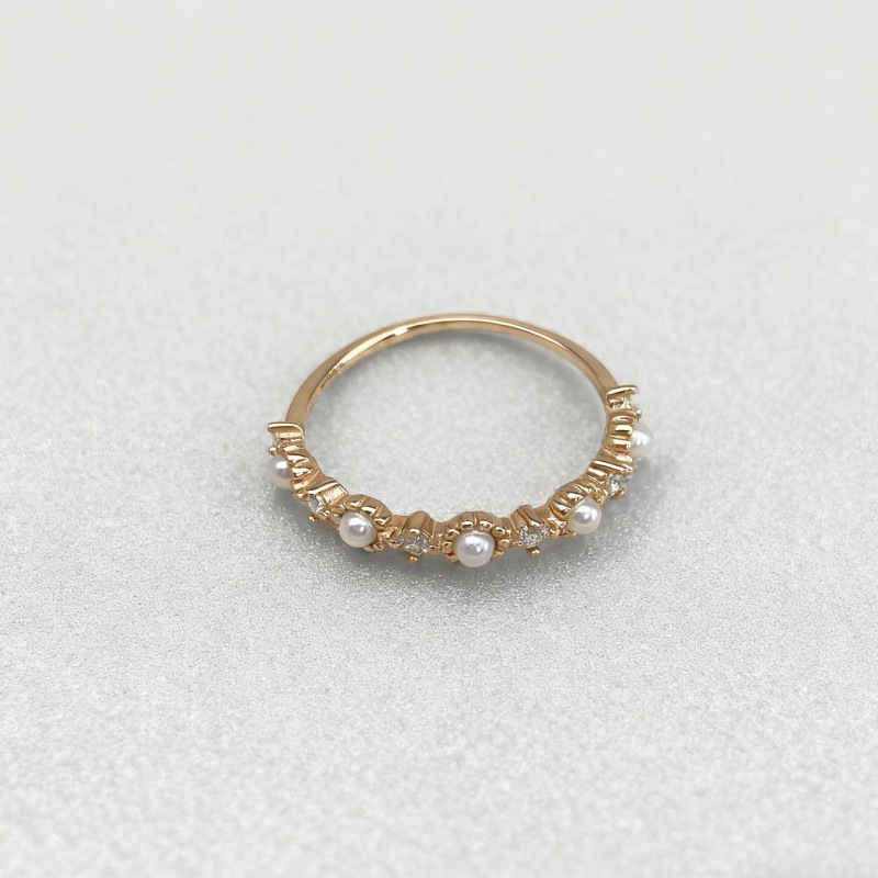 Perimade & Co. LLC - Wholesale Band/Stacked Ring - Dainty Gold Pearl Stacking Band Ring in 925 Sterling Silver4