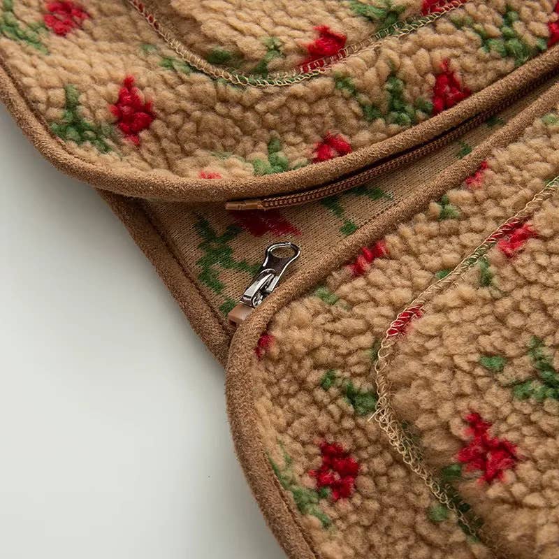 Rosa Clothing - Wholesale Jacket - Women's - Vintage Boho Tulip Floral Print Sherpa Fleece Jacket7