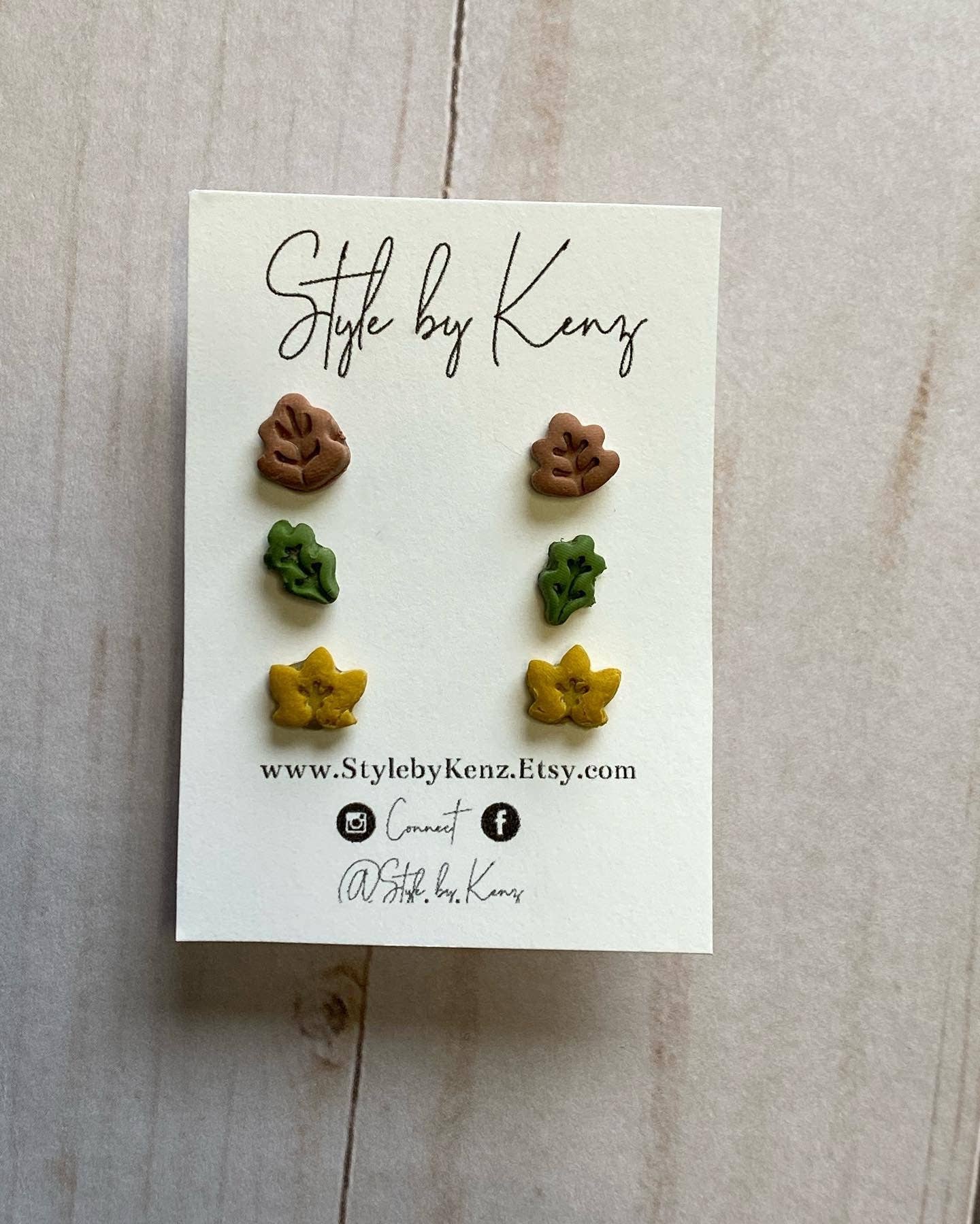 Style by Kenz - Wholesale Jewelry Set - Fall Leaf Stud Pack, Polymer Clay Studs, Clay Leaf Studs3