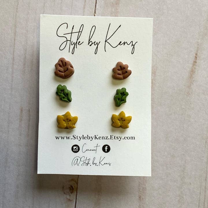 Style by Kenz - Wholesale Jewelry Set - Fall Leaf Stud Pack, Polymer Clay Studs, Clay Leaf Studs3