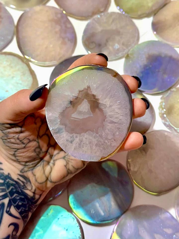 Angel Aura Agate Slice or Charging Plate for wholesale by Luxury House of Crystals