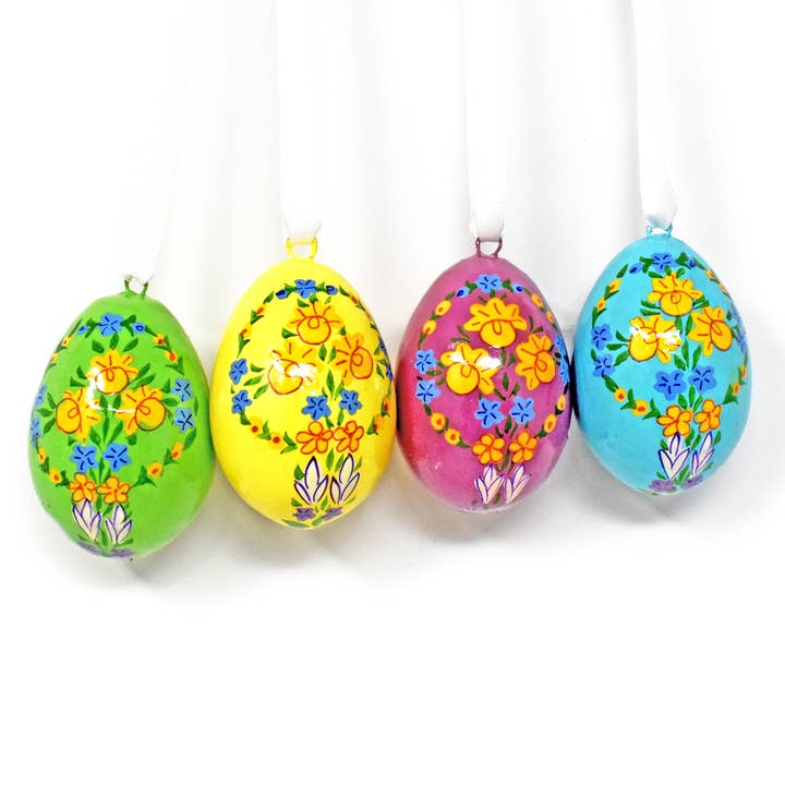 Small Painted Wooden Hanging Eggs - Easter Cross Design for wholesale by Fair to Trade Ltd