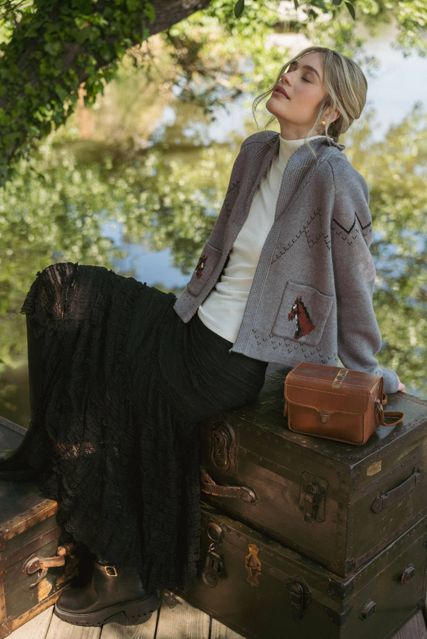 &MERCI - Wholesale Cardigan - Women's - HORSE KNIT SWEATER CARDIGAN MSW1080717