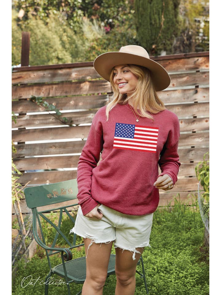 OAT COLLECTIVE - Wholesale Graphic Sweatshirt - Women's - USA FLAG Mineral Graphic Sweatshirt 7
