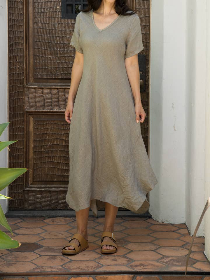 Linen Long Asymmetrical Dress #4214 for wholesale by Merci Marie