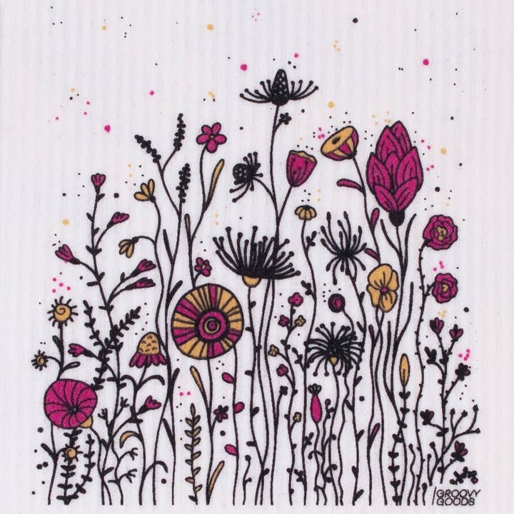 Groovy Goods - Wholesale Dishcloth - Ecological sponge cloth, wild flowers design.1