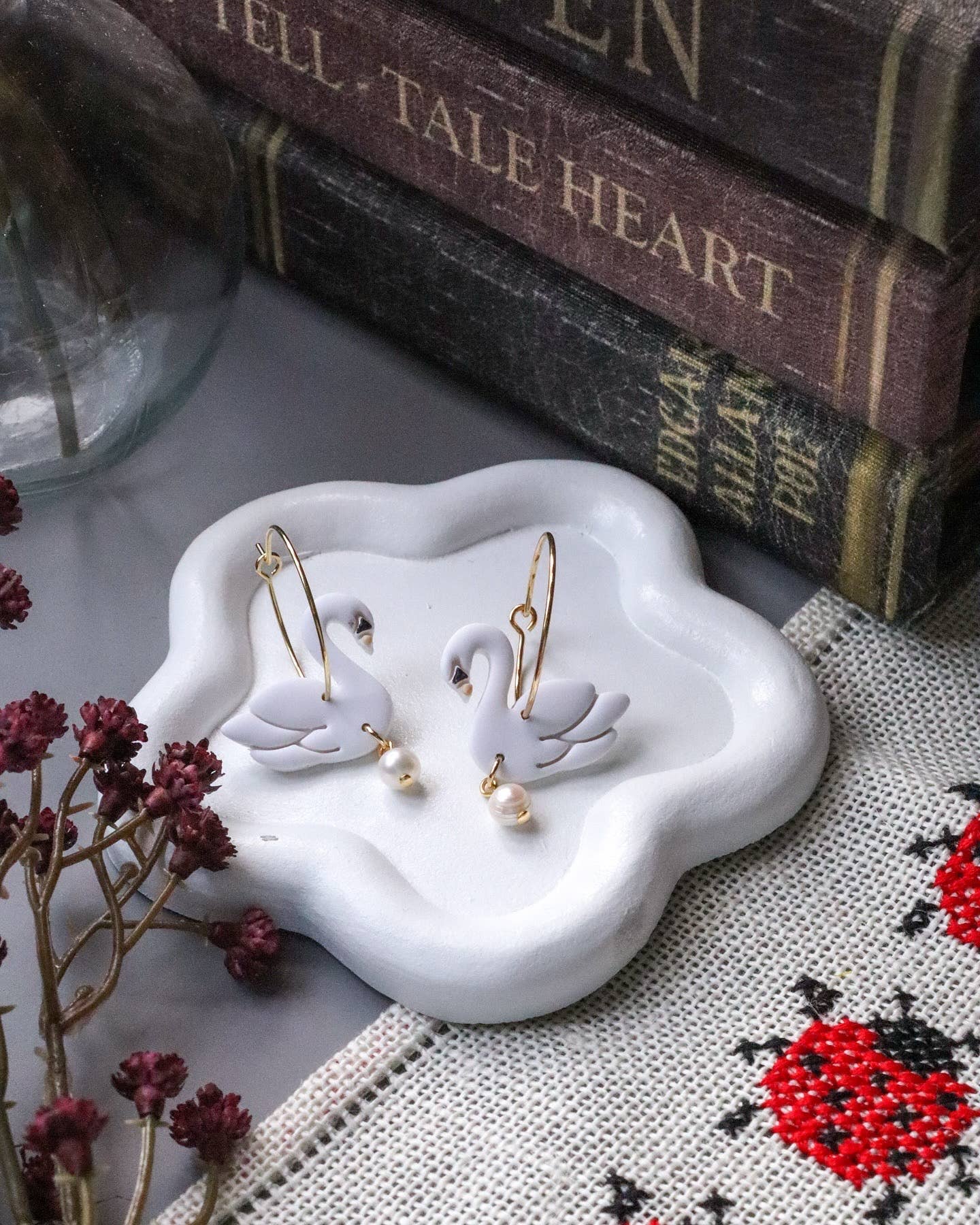 Lily and Sparrow Clay - Wholesale Hoop Earrings - Elegant Polymer Clay Swan Hoops