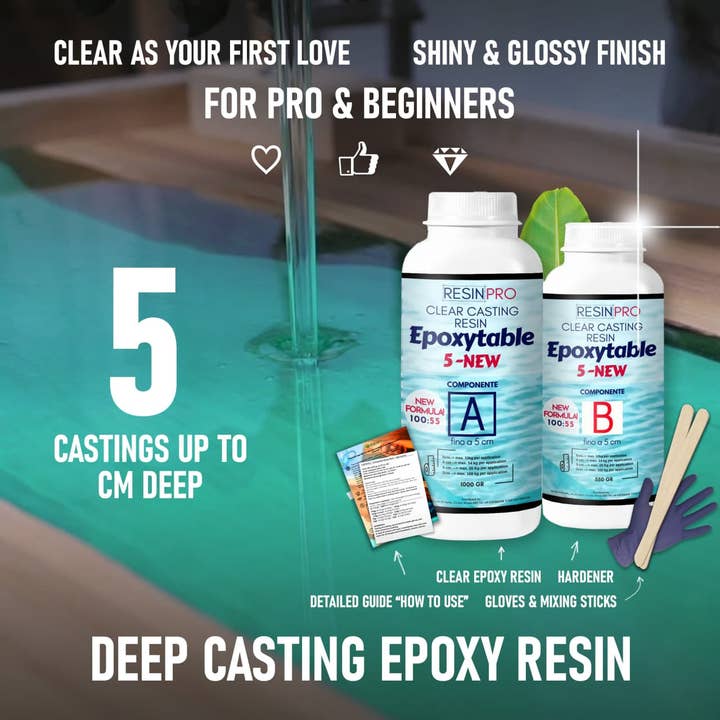 Professional Resins, LLC - Wholesale Craft Supplies - “EPOXYTABLE 5-FIVE” – Deep Pour Epoxy Resin (Up to 2 Inches)1