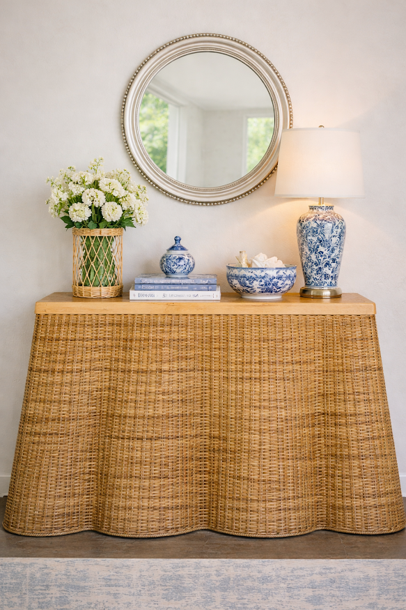The Enchanted Home - Wholesale Console Table - Scalloped Wicker Console1