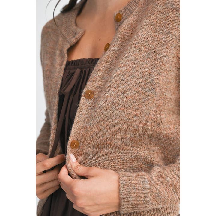 MOCHA MOUSSE ELEGANTLY CRAFTED BROWN KNIT WOOL CARDIGAN for wholesale on Faire4