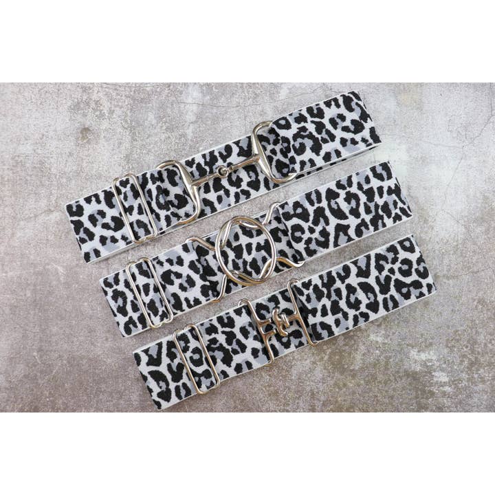 2 inch White Cheetah elastic equestrian belt for wholesale by Heads Up Apparel