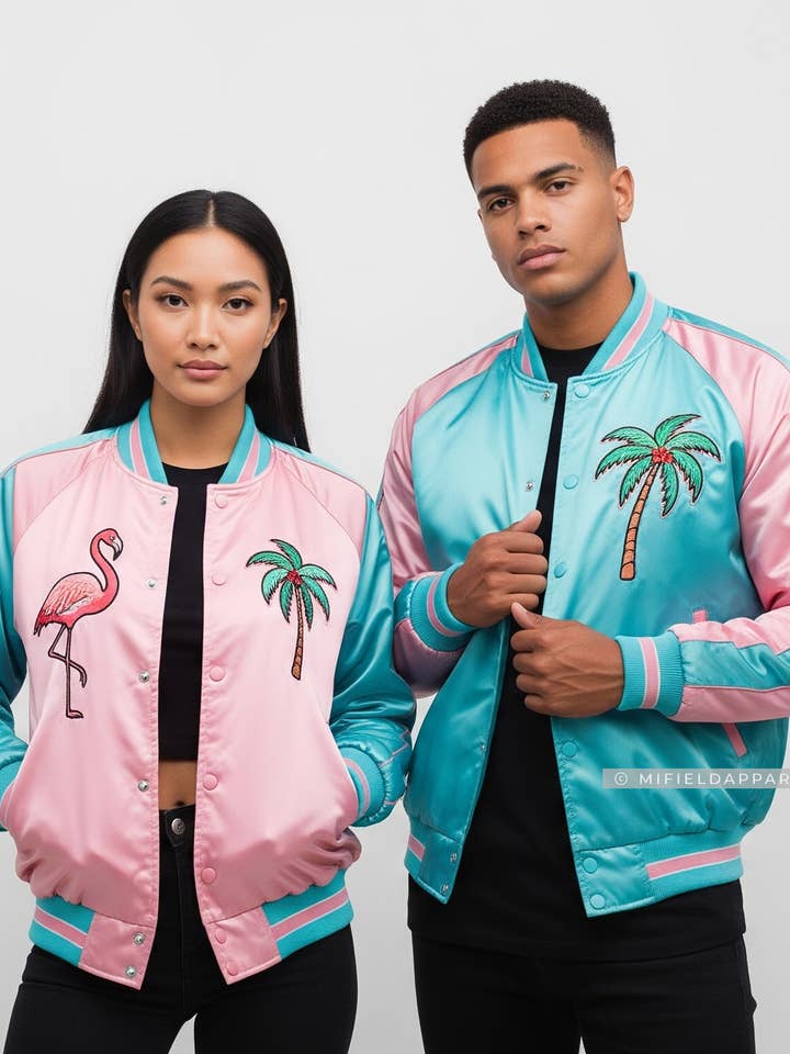 Veste universitaire en satin Miami Vice de Floride pour la vente par Midfield Apparel LLC