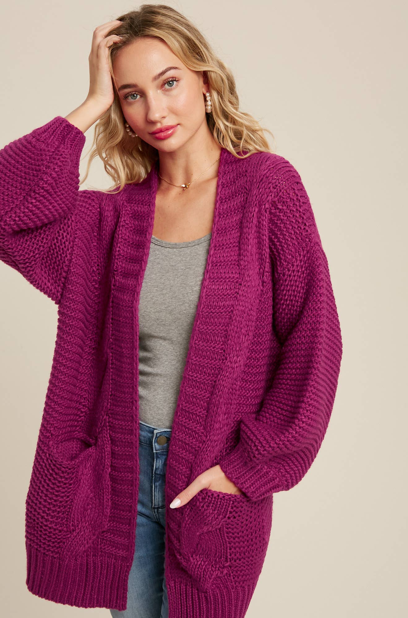 Bluivy - Vente Cardigan – femme - CARDIGAN À MANCHE LANTERNE À CÂBLE20