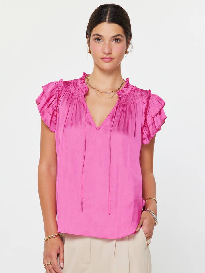 Ruffled Short Sleeve Blouse for wholesale by Current Air
