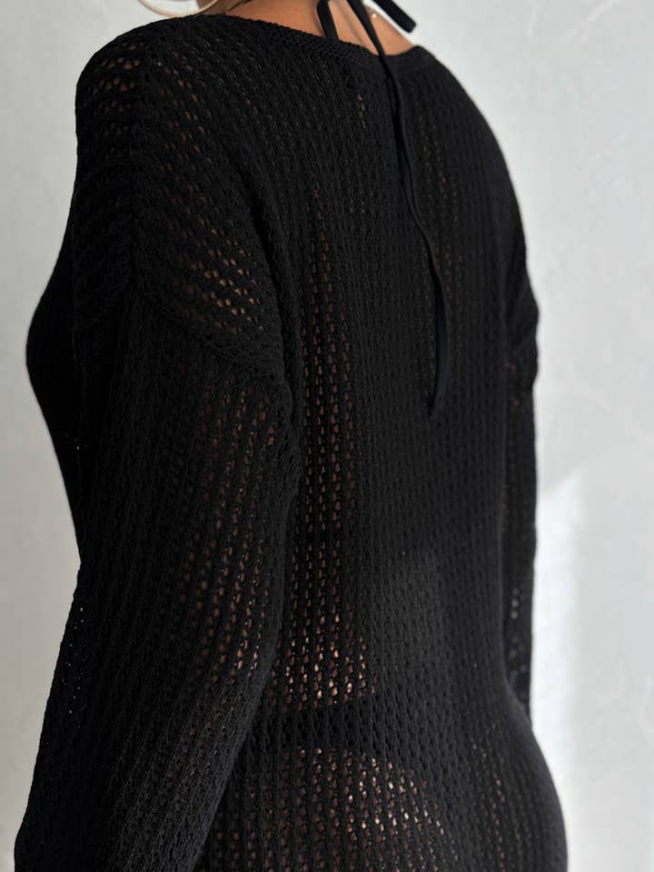 VAV NEW YORK - Wholesale Dress - Women's - Maxi Hallow Knit Dress Long Sleeve Cover-Up Open Knit Dress16