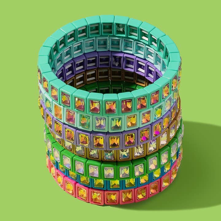 Enamel Stretch Bracelet - Small Rectangle Stones - Penelope for wholesale by Taylor Elliott Designs