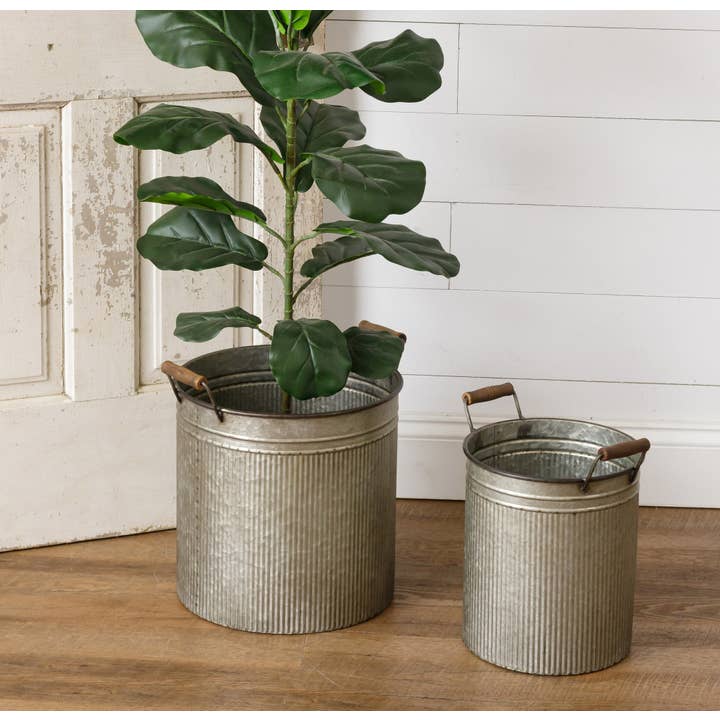 Audrey's Home & Gift - Wholesale Bucket/Pail - Ribbed Galvanized Buckets (Set Of 02)