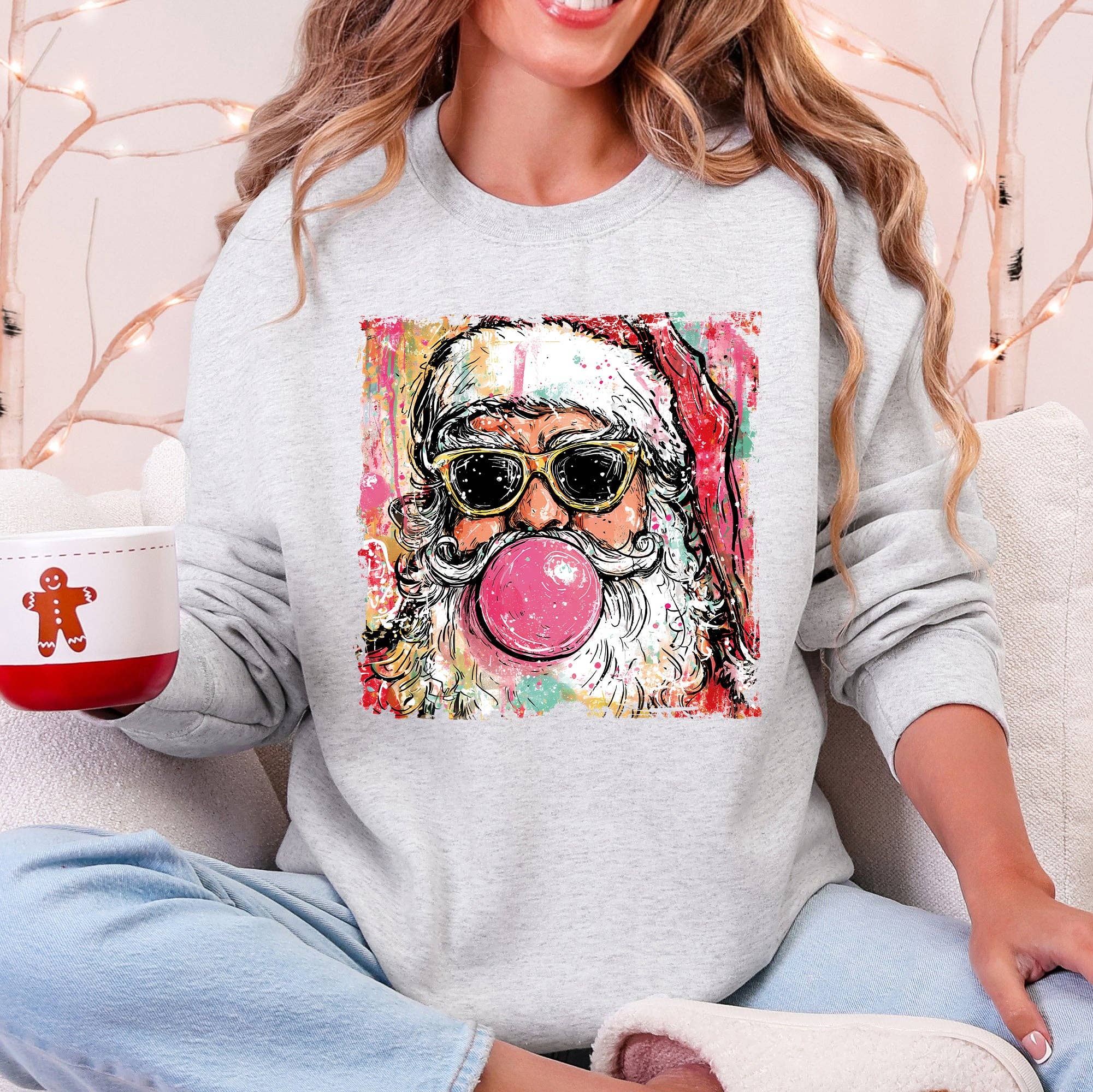 Refinery Number One LLC - Wholesale Graphic Sweatshirt - Unisex - Vintage Santa, Sketched Christmas Bubble Gum Cute Sweatshirt4