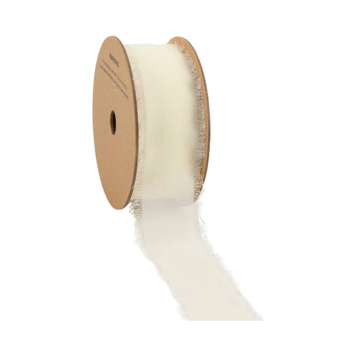LA Ribbons Wholesale - Wholesale Ribbon - Gift Wrapping - 1 1/2" Frayed Edge Chiffon Ribbon | Cream | 10 Yard Roll0