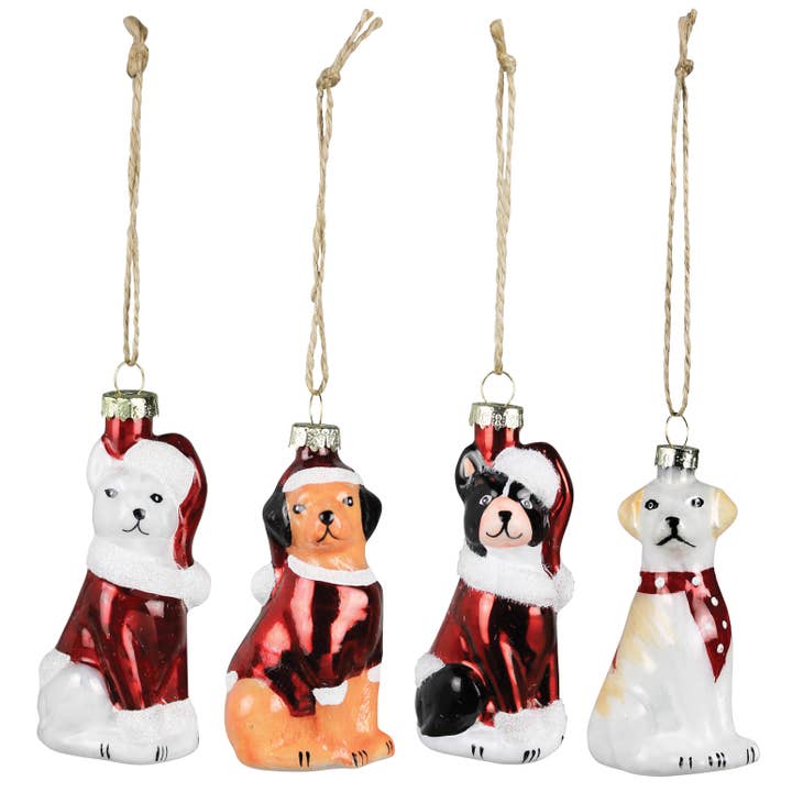 HomArt - Wholesale Ornament Set - Dog Ornaments, Glass - Set of 4. Box: 8.75x4.25x1.75