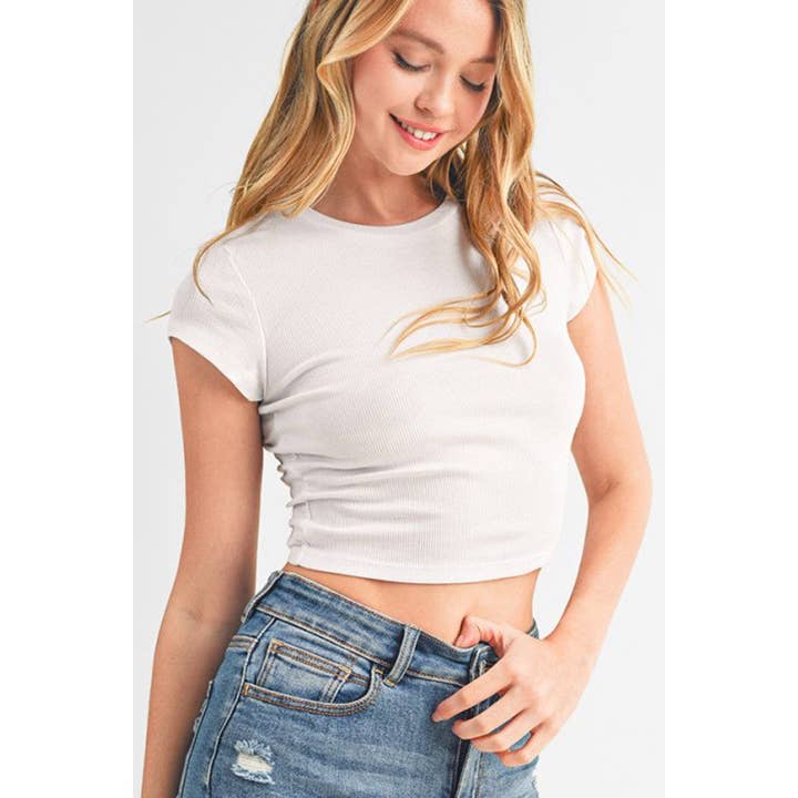 Timeless - Wholesale T-Shirt - Women's - RIBBED ROUND NECK SHORT SLEEVE CROPPED T SHIRT TOP
