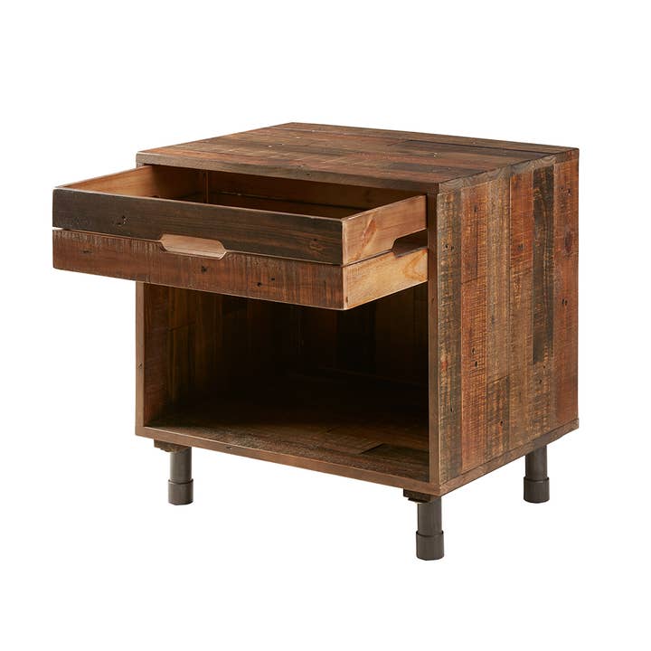 Olliix - Wholesale Bedroom Furniture - Industrial Wood Nighstand with Drawer and Storage, Dark