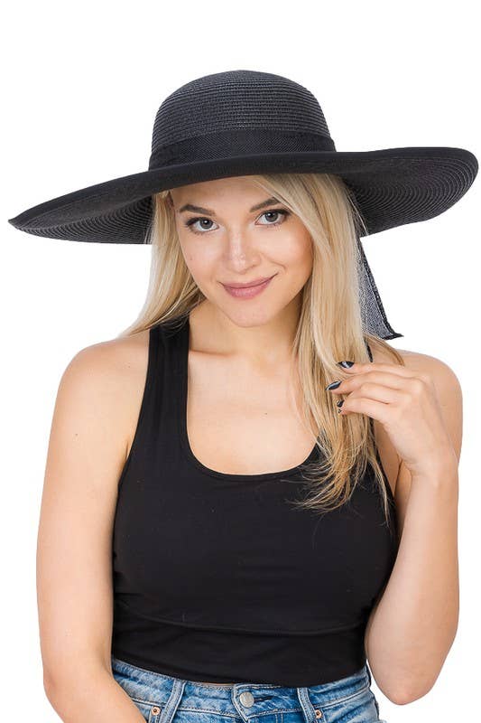 Cap Zone - Wholesale Straw Hat - Women's - Burlap Bow Straw Floppy Sun Hat0