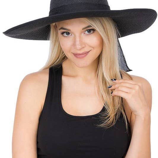 Cap Zone - Wholesale Straw Hat - Women's - Burlap Bow Straw Floppy Sun Hat