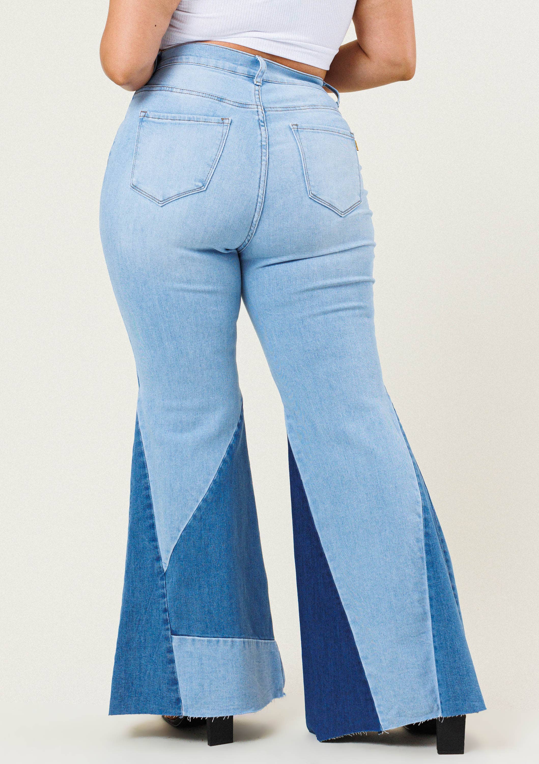 LIGHT STONE Color Block Side Slit Flare Jeans in Plus for wholesale on Faire6