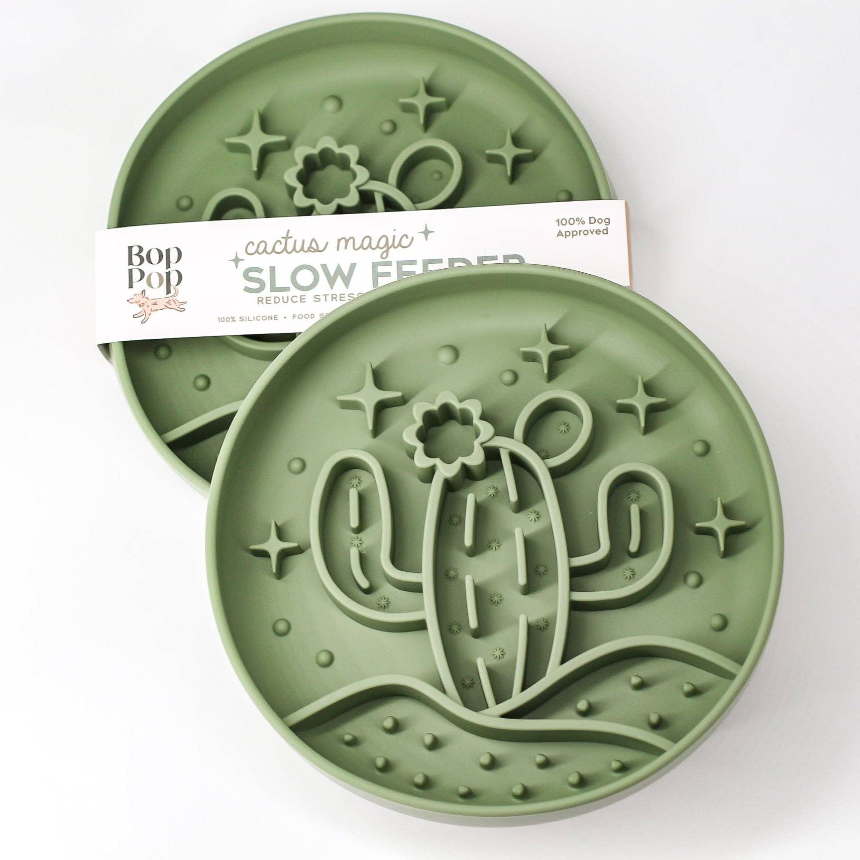 Bop Pop Pets - Wholesale Pet Bowl - Cat/Dog - Slow Feeder + Activity Bowl  | Cactus Magic in Sage Green1