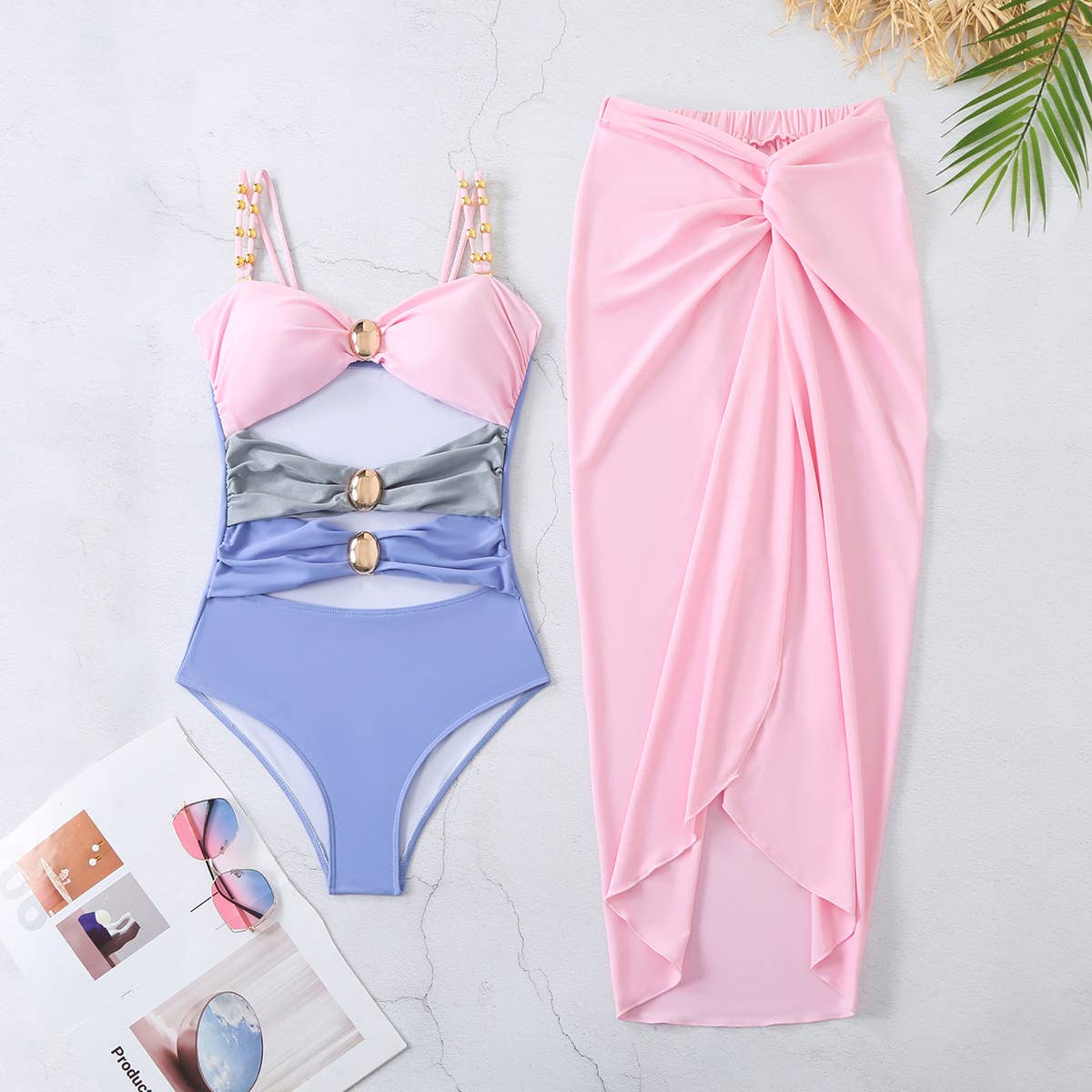Tourtiwi - Wholesale Two Piece Swimsuit - Women's - Strapless hollow one-piece swimsuit skirt two-piece set16
