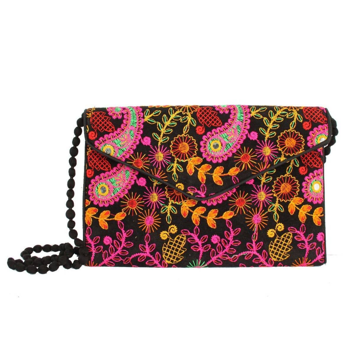 Black Embroidered Envelope Clutch|11.75 x 7.75 inches for wholesale on Faire1