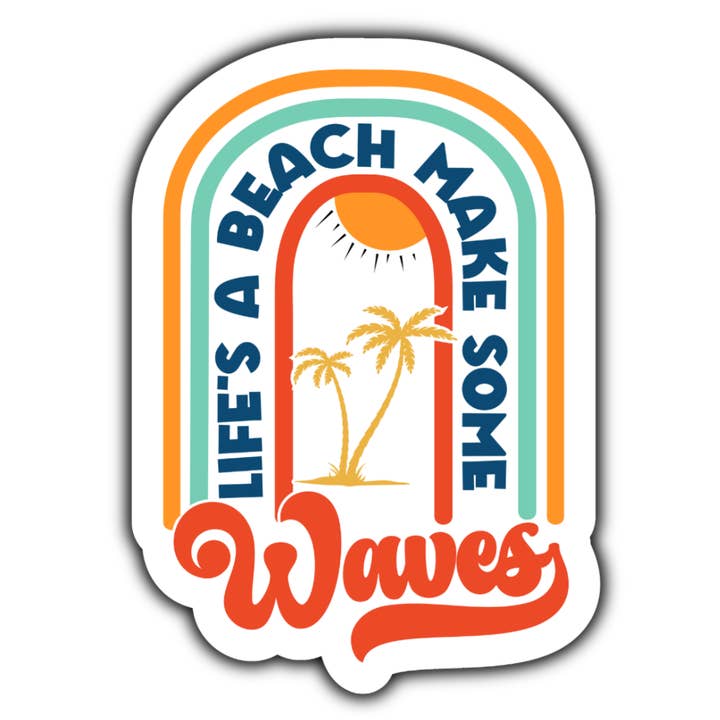 La vita è una spiaggia. Adesivo Makes some Waves (bianco) per la vendita all'ingrosso da parte di Stick to it creations