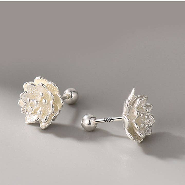 Perimade & Co. LLC - Wholesale Stud/Post Earrings - Tiny Small Lotus Flower Stud Earrings in 925 Sterling Silver1
